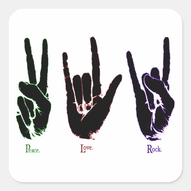 Peace Love Rock Sign Language Stickers (Front)