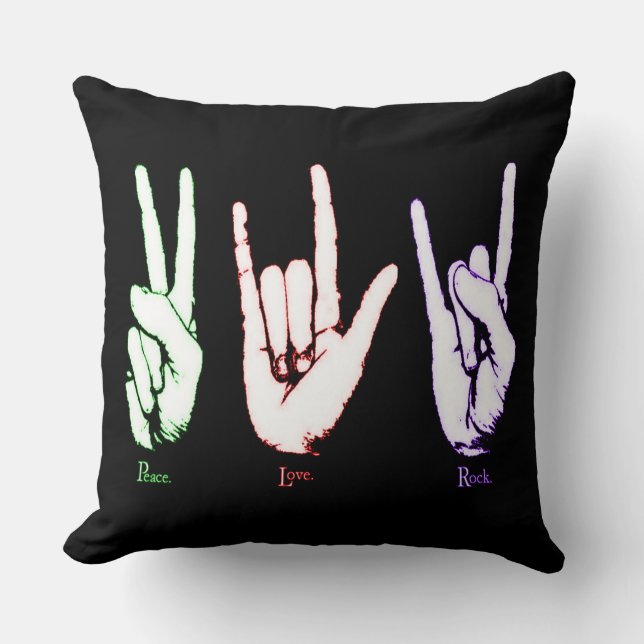 Peace Love Rock Symboles de main lancer oreiller (Recto)
