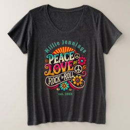 Peace Love RocknRoll Retro 70s Vintage Psychedelic Plus Size T-Shirt