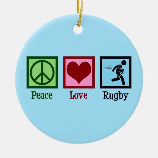 Peace Love Rugby Ceramic Ornament (Front)