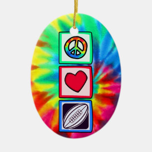 Peace, Love,  Rugby Football Ceramic Ornament