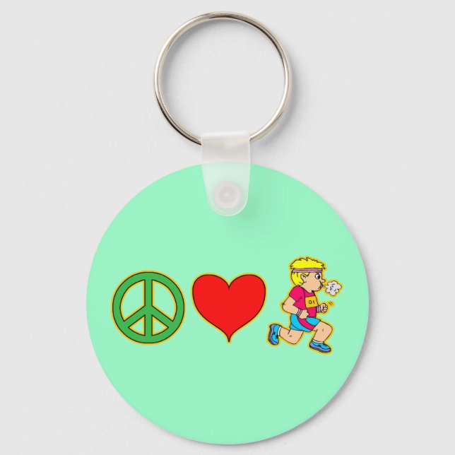 Peace Love Running Cute Runners Products Keychain (Front)