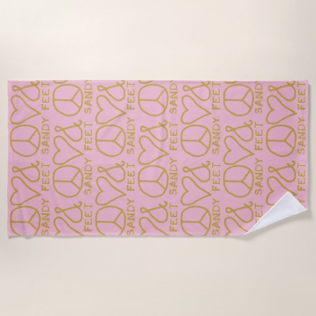 Peace Love & Sandy Feet Beach Towel (Front)