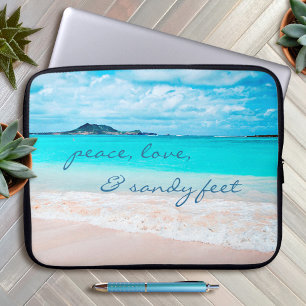 Peace Love Sandy Feet Hawaii Tropical Beach Photo Laptop Sleeve