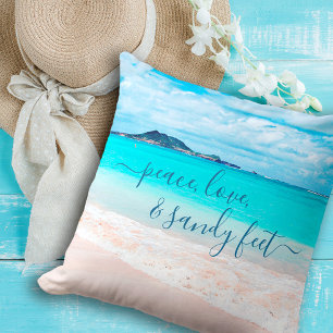 Peace Love Sandy Feet Hawaii Tropical Beach Photo Throw Pillow