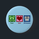 Peace Love Schnauzers 2 Inch Round Button<br><div class="desc">A cool schnauzer dog owner featuring a pretty peace sign,  heart,  and cute schnauzer face. Peace Love Schnauzers.</div>