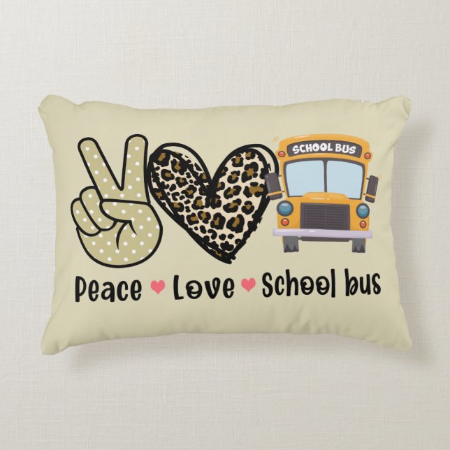 Peace, Love, School Bus Accent Pillow (Front)