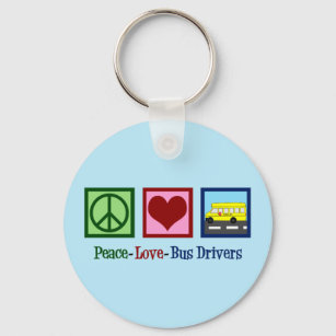 Peace Love School Bus Driver Keychain