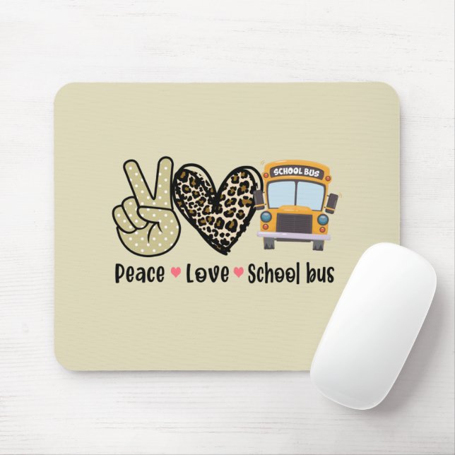 Peace, Love, School Bus Mouse Pad (With Mouse)