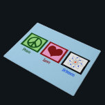 Peace Love Science Doormat<br><div class="desc">Cool gift for a science teacher,  scientist,  or just a geek that love to learn about how the world works. Cute Peace Love Science design with a peace sign,  heart,  and atom model.</div>