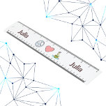 Peace Love Science Ruler with Custom Name<br><div class="desc">Make measuring and math homework more fun with our personalized Peace Love Science ruler. This durable plastic ruler features a vibrant design that includes a peace symbol, heart, and chemical experiment illustration representing science. Each side of the decorative design is custom printed with the name of your choice, making it...</div>