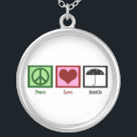 Peace Love Seattle Silver Plated Necklace<br><div class="desc">A peace sign,  heart,  and an umbrella under the rain to symbolize Seattle.</div>