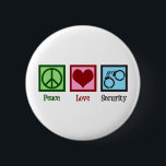 Peace Love Security 2 Inch Round Button<br><div class="desc">Peace Love Security. A cool security guard or officer gift for someone in private policing of a business or company that features a peace sign,  heart,  and pair of handcuffs.</div>
