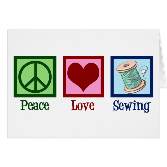 Peace Love Sewing Cute Seamstress Card (Front Horizontal)