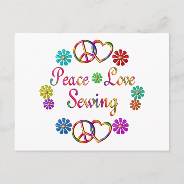 PEACE LOVE SEWING POSTCARD (Front)