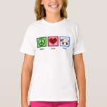 Peace Love Sheep Cute Kids T-Shirt<br><div class="desc">A pretty sheep t-shirt for a farm girl. A peace sign,  heart,  and a cute baby sheep. Baa!</div>