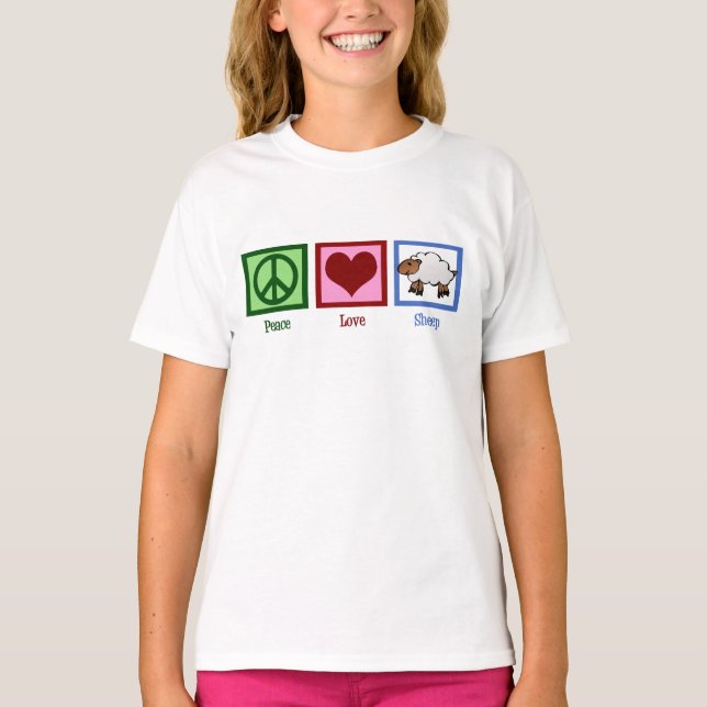 Peace Love Sheep Cute Kids T-Shirt (Front)
