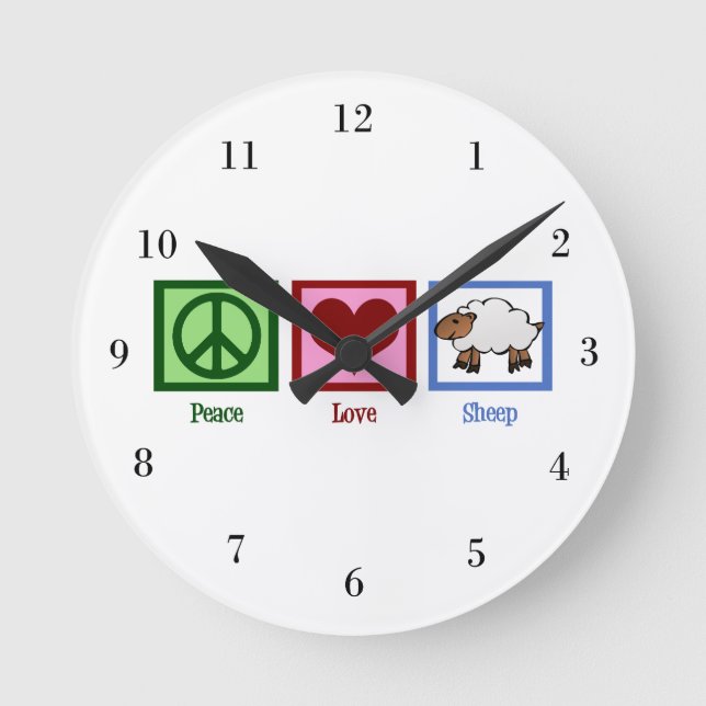 Peace Love Sheep Round Clock (Front)
