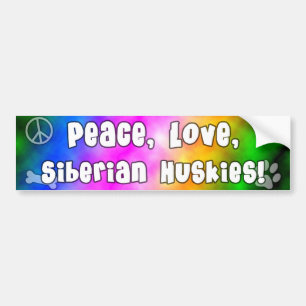 Peace Love Siberian Huskies Bumper Sticker