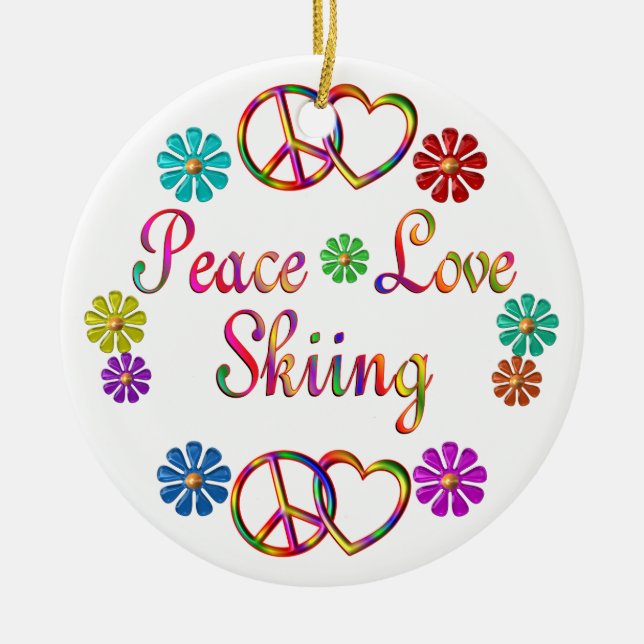 PEACE LOVE SKIING CERAMIC ORNAMENT (Front)