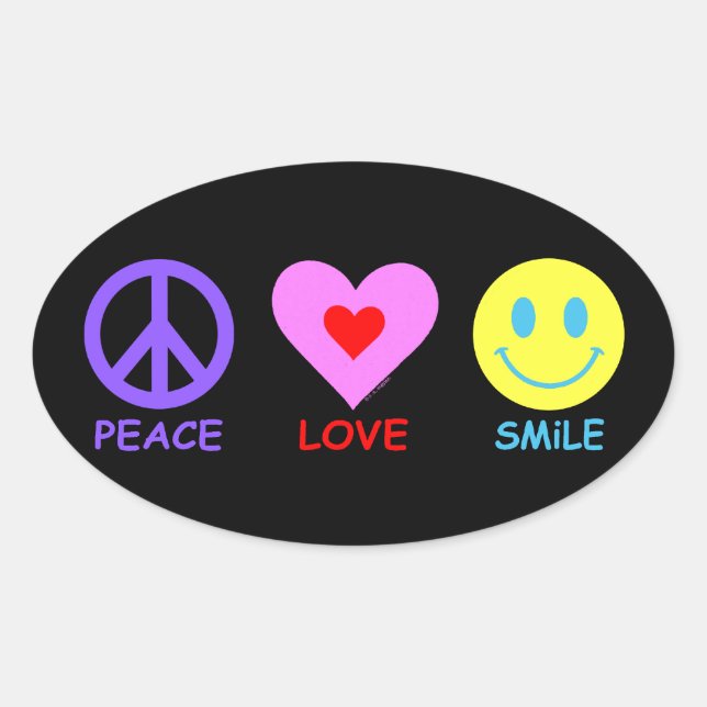 Peace Love Smile Oval Sticker (Front)