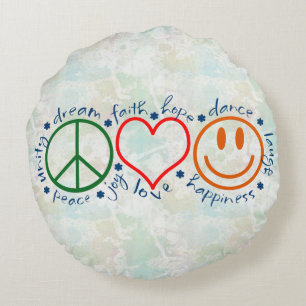 Peace Love Smile Round Pillow