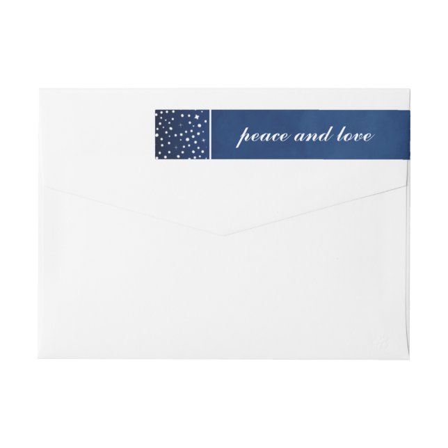 Peace Love Snow Stars Navy Blue Christmas Holiday Wrap Around Label (Back)