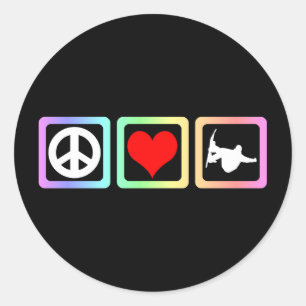 Peace love snowboarding classic round sticker