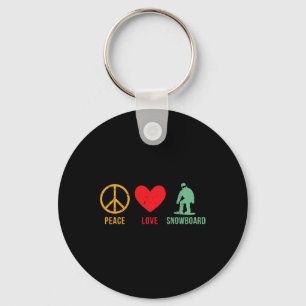 Peace Love Snowboarding Vintage Snowboarder 70s Sn Keychain