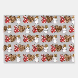 Peace Love Snowman Wrapping Paper Flat Sheet SET 3