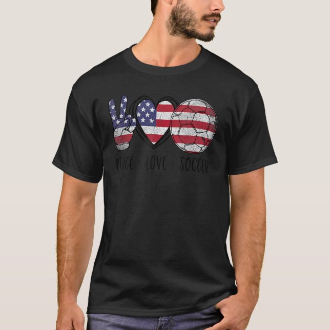 Peace Love Soccer American Flag Cute For Women Gir T-Shirt (Front)