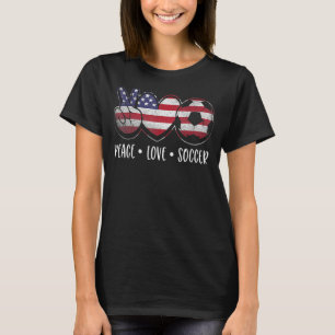 Peace Love Soccer American Flag Cute For Women Gir T-Shirt