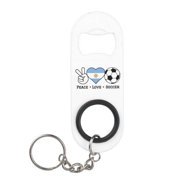 Peace Love Soccer Argentina Keychain Bottle Opener (Front)