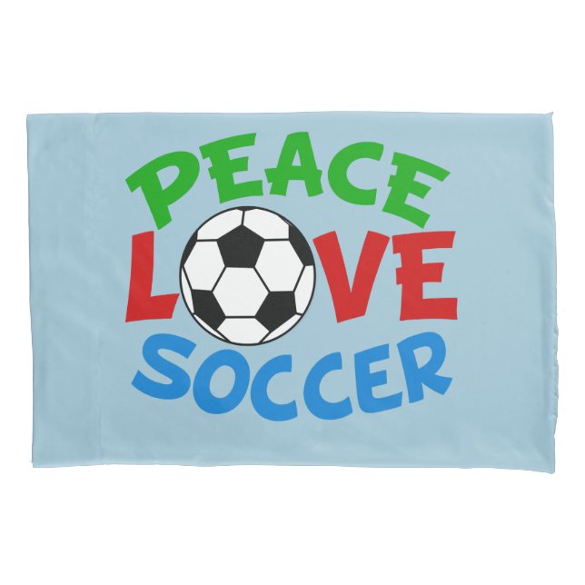 Peace Love Soccer Blue Pillowcase (Front)