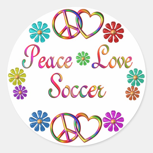 PEACE LOVE SOCCER CLASSIC ROUND STICKER (Front)