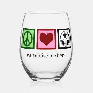 Peace Love Soccer Custom Futbol Player Stemless Wine Glass
