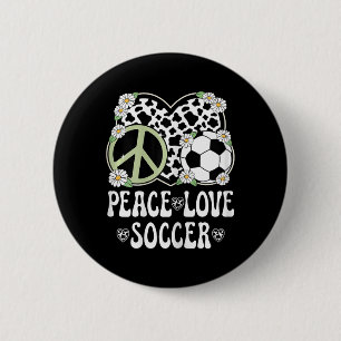 Peace Love Soccer Lover Cow Print Women Girls Cute 2 Inch Round Button