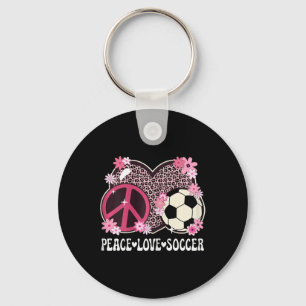 Peace Love Soccer Lover Leopard Print Women Girl C Keychain