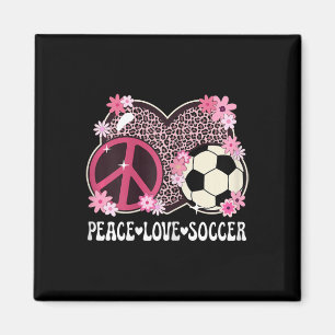 Peace Love Soccer Lover Leopard Print Women Girl C Magnet
