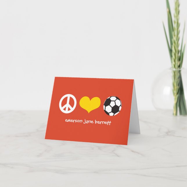 Peace, Love, Soccer Red Thank You Card (Front)