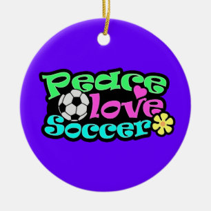 Peace, Love, Soccer; Retro Ceramic Ornament