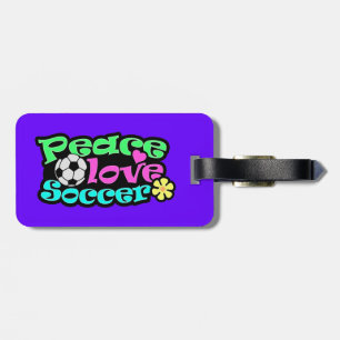 Peace, Love, Soccer; Retro Luggage Tag