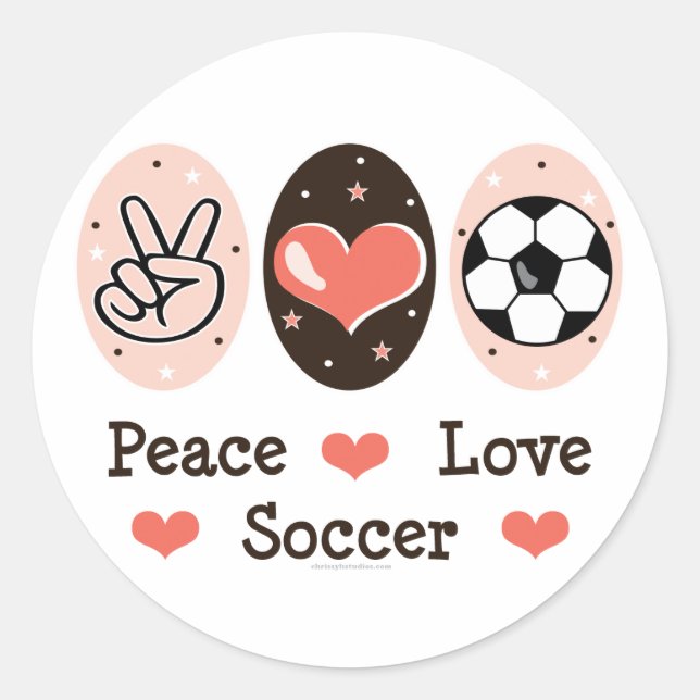 Peace Love Soccer Sticer Classic Round Sticker (Front)