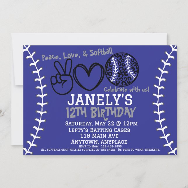Peace Love Softball Anniversaire Invitation (Devant)