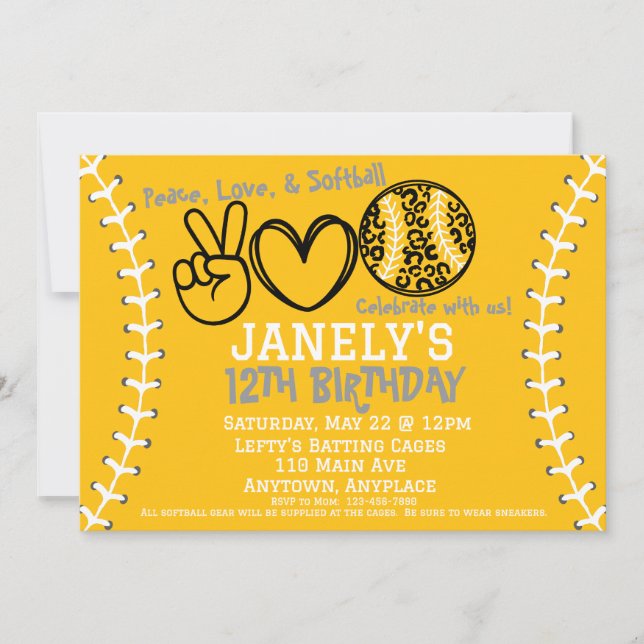 Peace Love Softball Anniversaire Invitation (Devant)
