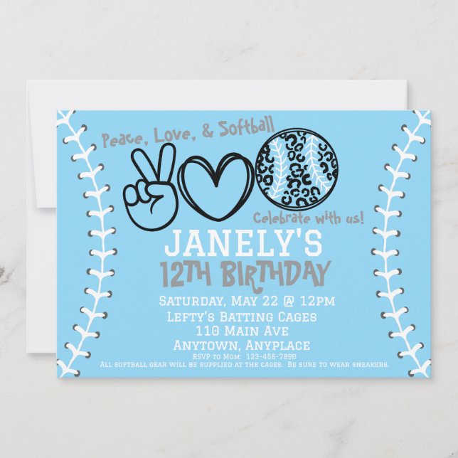 Peace Love Softball Anniversaire Invitation (Devant)