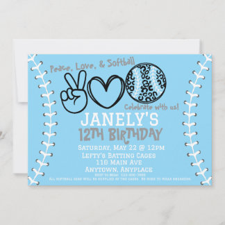 Peace Love Softball Anniversaire Invitation
