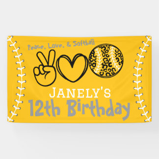Peace Love Softball Birthday Banner