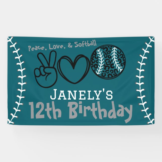 Peace Love Softball Birthday Banner (Horizontal)