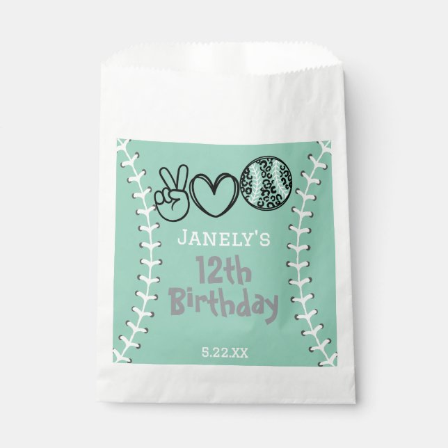 Peace Love Softball Birthday Favour Bag (Front)